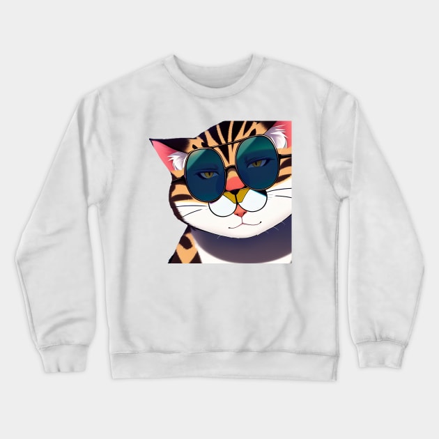 Meme Cat Funny With Sunglasses Sticker Crewneck Sweatshirt by BAYFAIRE